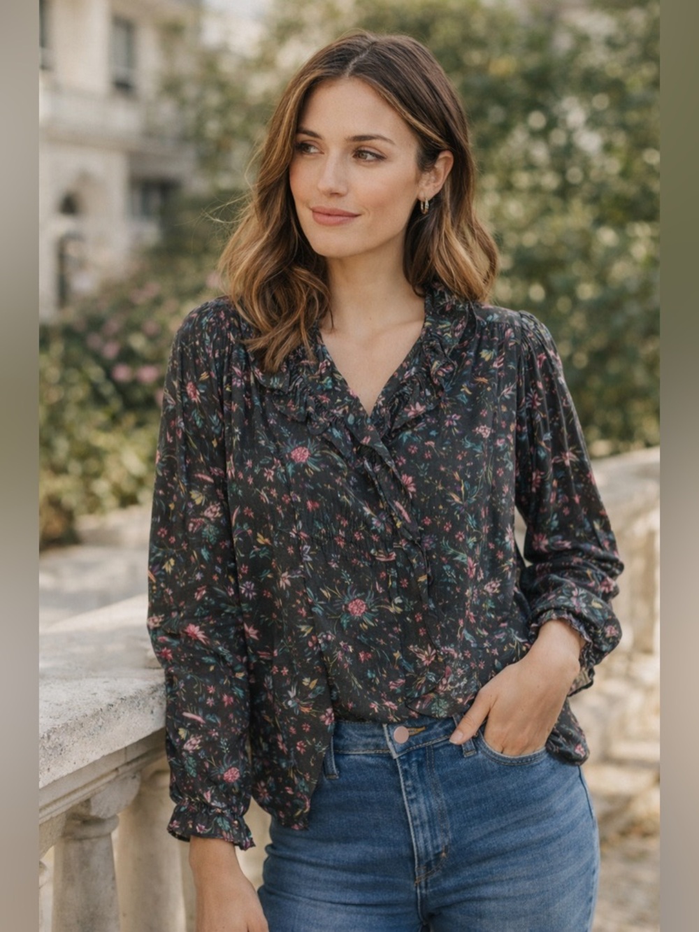 ISABEL MARANT ÉTOILE Floral V-Neck Long Sleeve Blouse Size 6